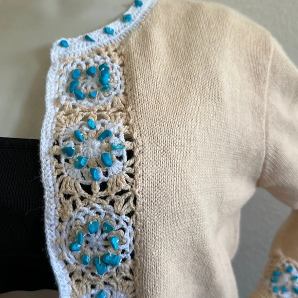 Storybook Knits Vintage Turquoise Crochet Cardigan - Picture 3 of 10
